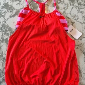 Women’s Nike Swim Tankini Top size small Red w/ Pink Stripes Brand New w/ tags